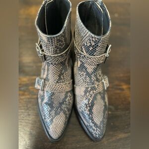 NEW Allsaints Snakeskin Print Leather Booties Pointed Toe Boho